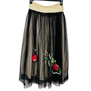 Vintage Chan Luu Tule Skirt Size Small Black/ Tan Color Floral Embroidery